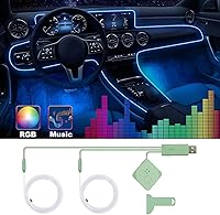 Vista 1 de Tira de luces LED para coche, luces interiores del coche, kit de iluminación LED ambiental con RGB de 16 millones de colores de fibra óptica y ritmo