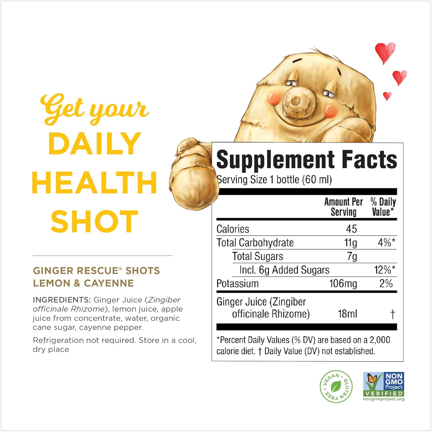 Ginger Rescue Shots by The Ginger People – Energy Boosting, Caffeine Free Energy, Digestive Heath, Lemon Cayenne Flavor, 2 Fl Oz (Pack of 144)