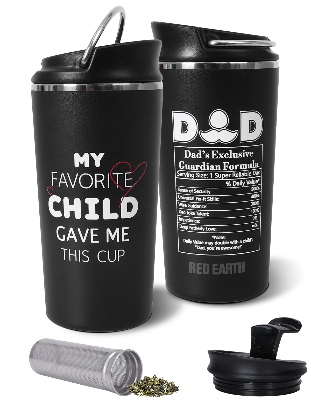 GiNT Dad Birthday Gift, 17oz Travel Tea Mug with Infuser and 2 Lids, 316L Stainless Steel…