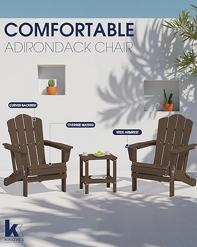 Vista 87 de KINGYES - Silla Adirondack plegable, sillas de patio de polietileno de alta densidad para todo tipo de clima, silla de césped con textura de madera