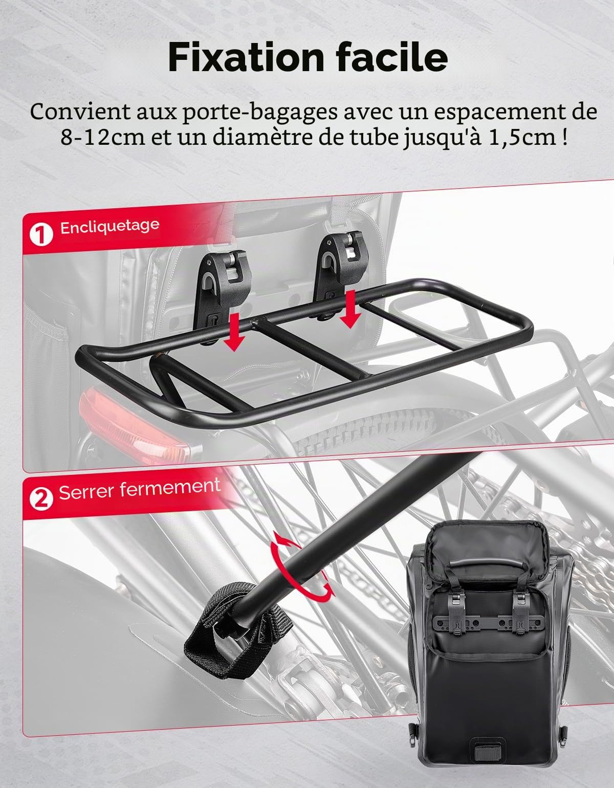KEMIMOTO Sacoche de Vélo Étanche 27 L, Sacoche Velo Porte Bagage Arriere avec Compartiment pour Ordinateur Portable, Sac 3 en 1 Convertible en Sac à Dos et Sac Bandoulière avec Poignée et Bandoulière