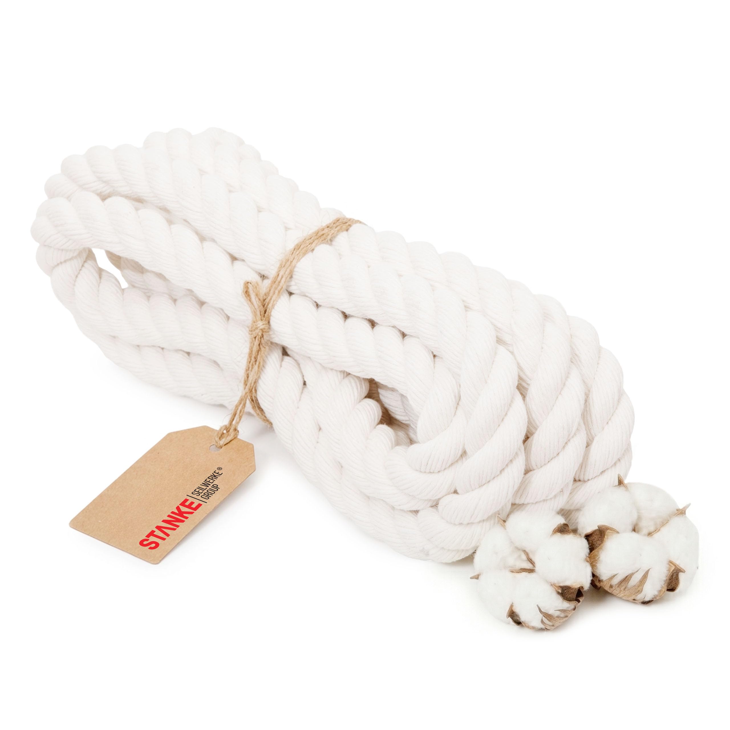 Seilwerk STANKE Grosse Corde Coton 30mm x 15m, torsadée en 3 brins - Plinthe Corde, pour Finitions murales, Protection Contre Les Chocs – Stable, Bonne adhérence, Facile à Nouer, 100% Coton Naturel