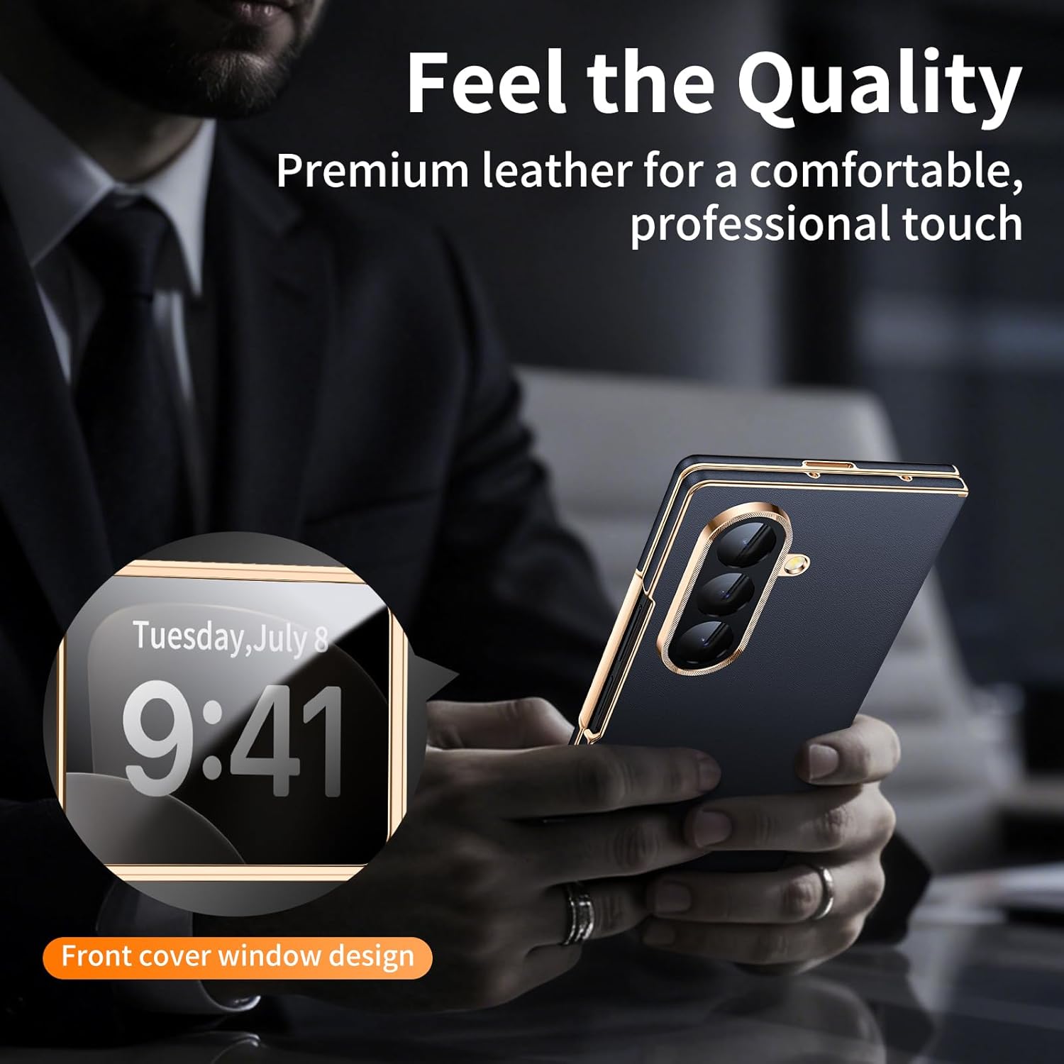 for Galaxy Z Fold 7 Case Luxury Leather with Smart Screen View,Fit for Magsafe,See Calls & Time Without Opening,Magnetic Slim Protective Cover for Samsung Zfold 7 Case Black - Image 7