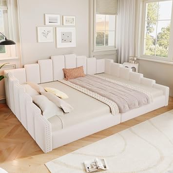 Queen Size Velvet Daybed with Nailhead Trim Armrest and Slat, Beige