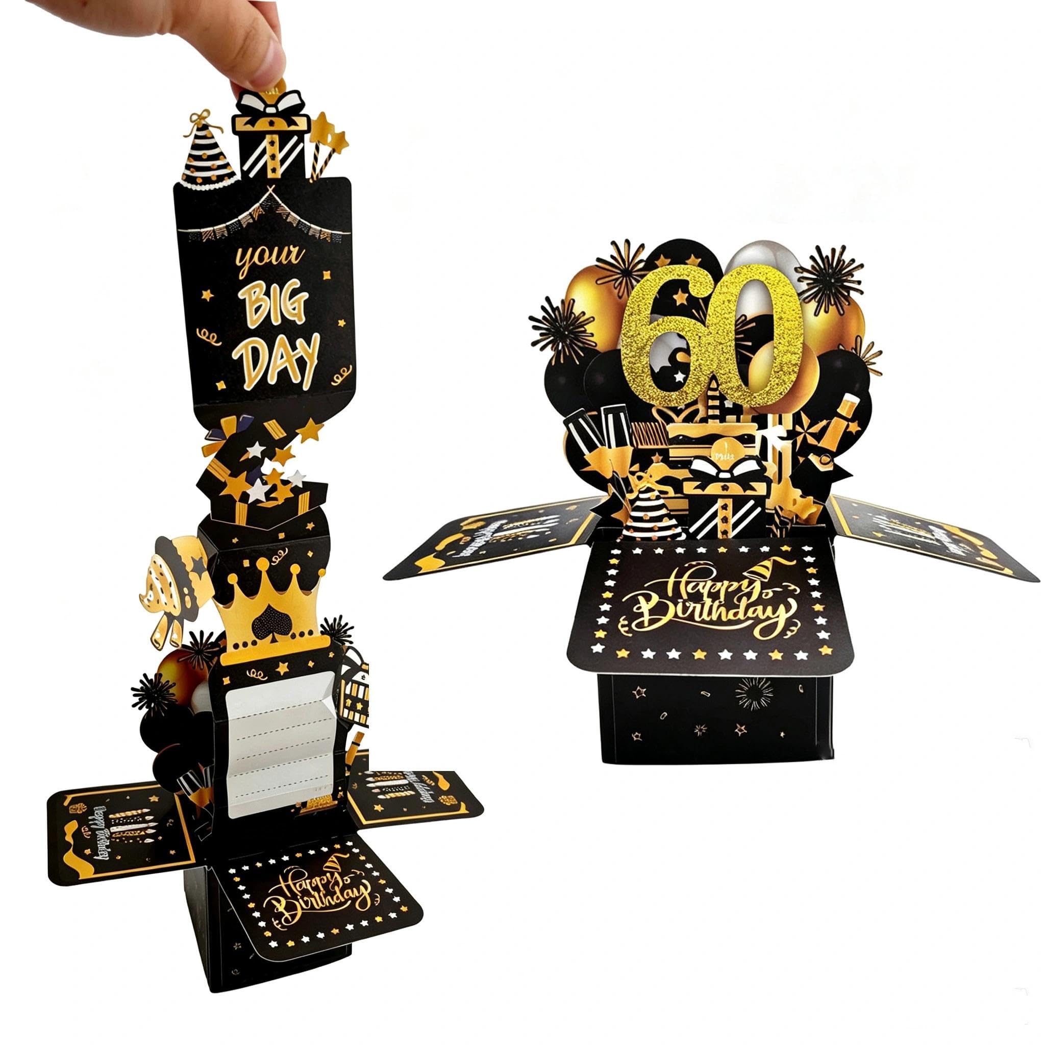60th Birthday Card 3D Pop Up Greeting Card Black Gold 60 Years Keepsake