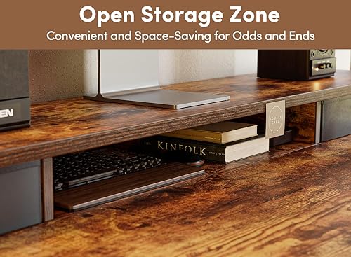 Miniatura 6 de BANTI Escritorio eléctrico de pie de 48 x 24 pulgadas con cajones dobles, escritorio de altura ajustable, escritorio de oficina en casa con estante