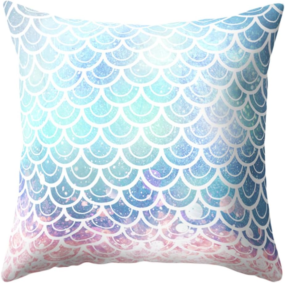 Profusion Circle Mermaid Fish Scales Throw Pillow Case Bed Sofa Cushion Cover Living Room Home Decor