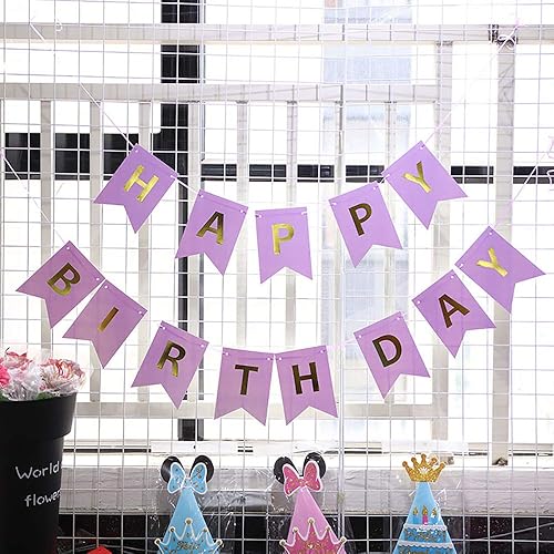 Joyhey 1 juego de banderas moradas de feliz cumpleaños con 1 rollo de cinta