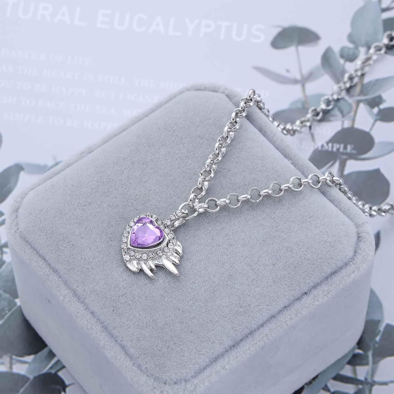 Vintage Purple Crystal Heart Necklace Silver Paperclip Chain Gemstone Heart Choker Cz Love Pendent Necklace Jewelry for Women - Image 4