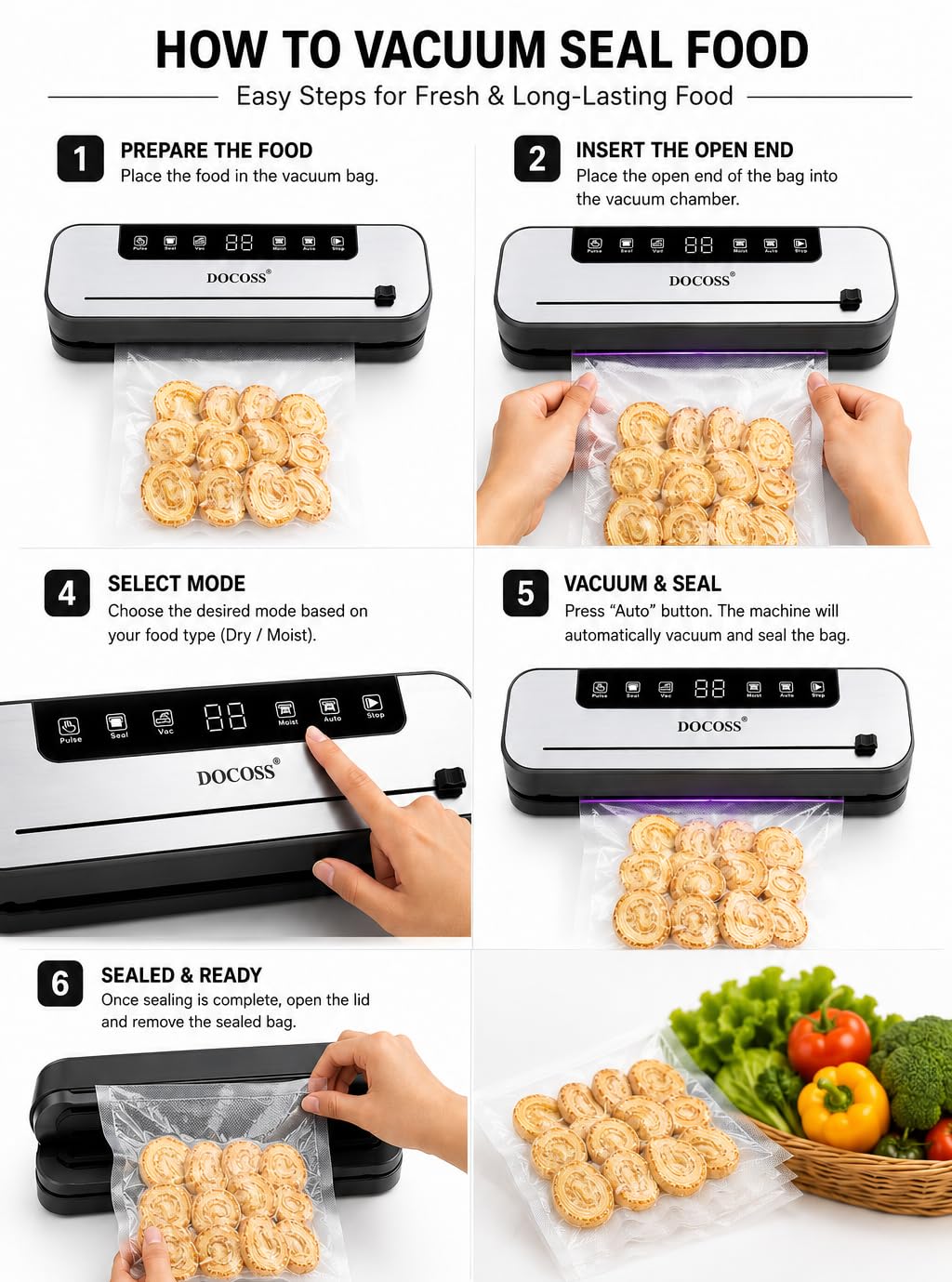 Docoss Vacuum Sealer - Keep Food Fresh! -6