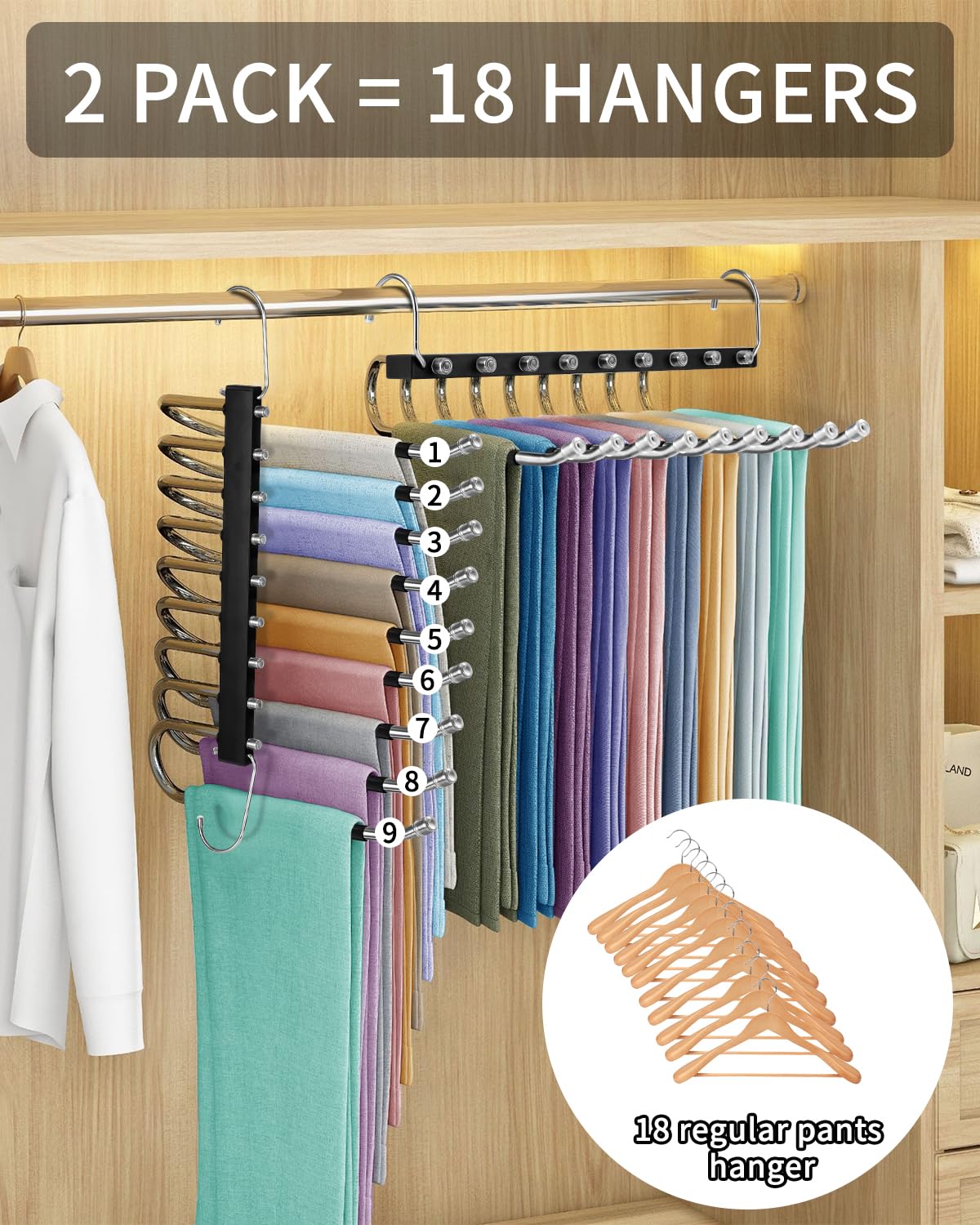 Trrcylp 2 pezzi 9 strati grucce pieghevoli salvaspazio appendiabiti multifunzione appendiabiti appendiabiti appendiabiti per guardaroba pantaloni sciarpa (bianco