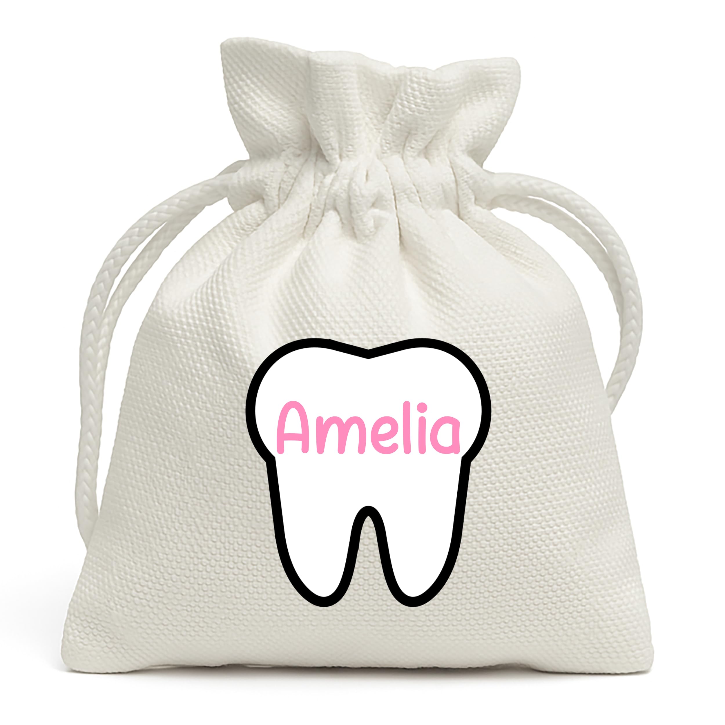 Personalised Tooth Fairy Bag - Custom Name Keepsake for Lost Teeth - Tooth Fairy Gift for Boys & Girls - Drawstring Pouch (Name, Pink)