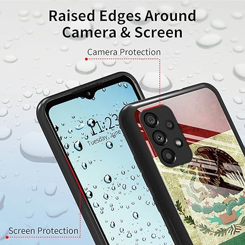 Miniatura 6 de Funda para Samsung Galaxy A32 5G Galaxy A32 5G, vidrio templado, cubierta negra con bandera mexicana vintage mexicana, diseñada para mujeres y