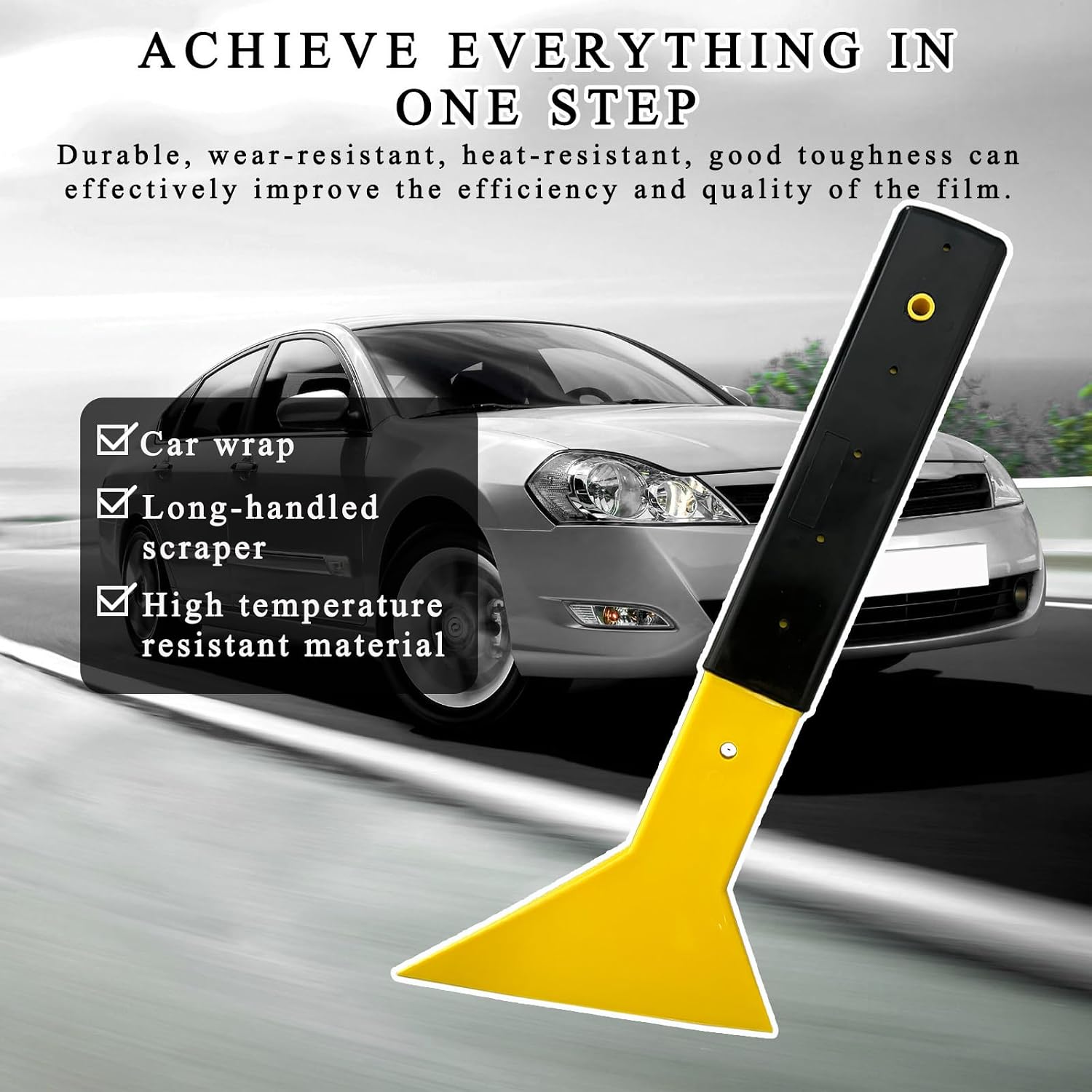 Dickno Window Tint Squeegee, Triangle Tinting Squeegee with Non-Slip Long Handle, Auto Vinyl Wrapping Tint Installation Scraper, Car Windshield Snow Frost Ice Removal & Cleaning Tool