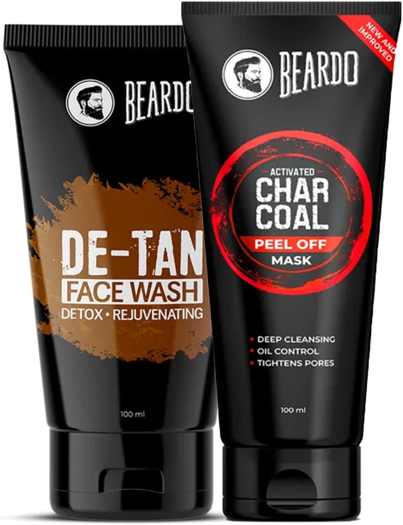 BEARDO Activated Charcoal Peel Off Mask and De-Tan Face Wash Combo (Pack of 2)