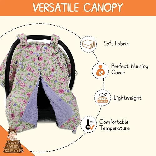 Miniatura 2 de Dear Baby Gear Toldo floral para asiento de automóvil para bebé con apertura de botón a presión, funda de asiento de automóvil para recién nacidos y