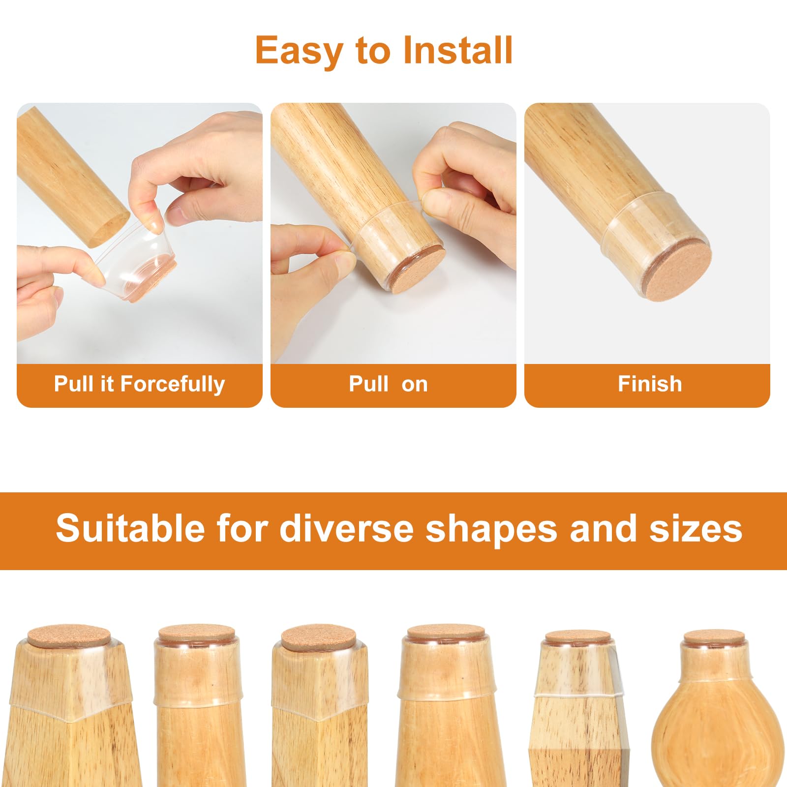 44 Pcs Chair Leg Floor Protectors - Large Clear Furniture Sliders Felt Pads For Hardwood Floors