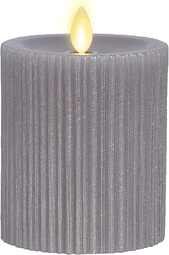 Miniatura 1 de Luminara Vela LED sin llama (3.25 x 4.5) con surco metálico en relieve, pilar LED de llama móvil, cera real con borde empotrado, funciona con pilas,