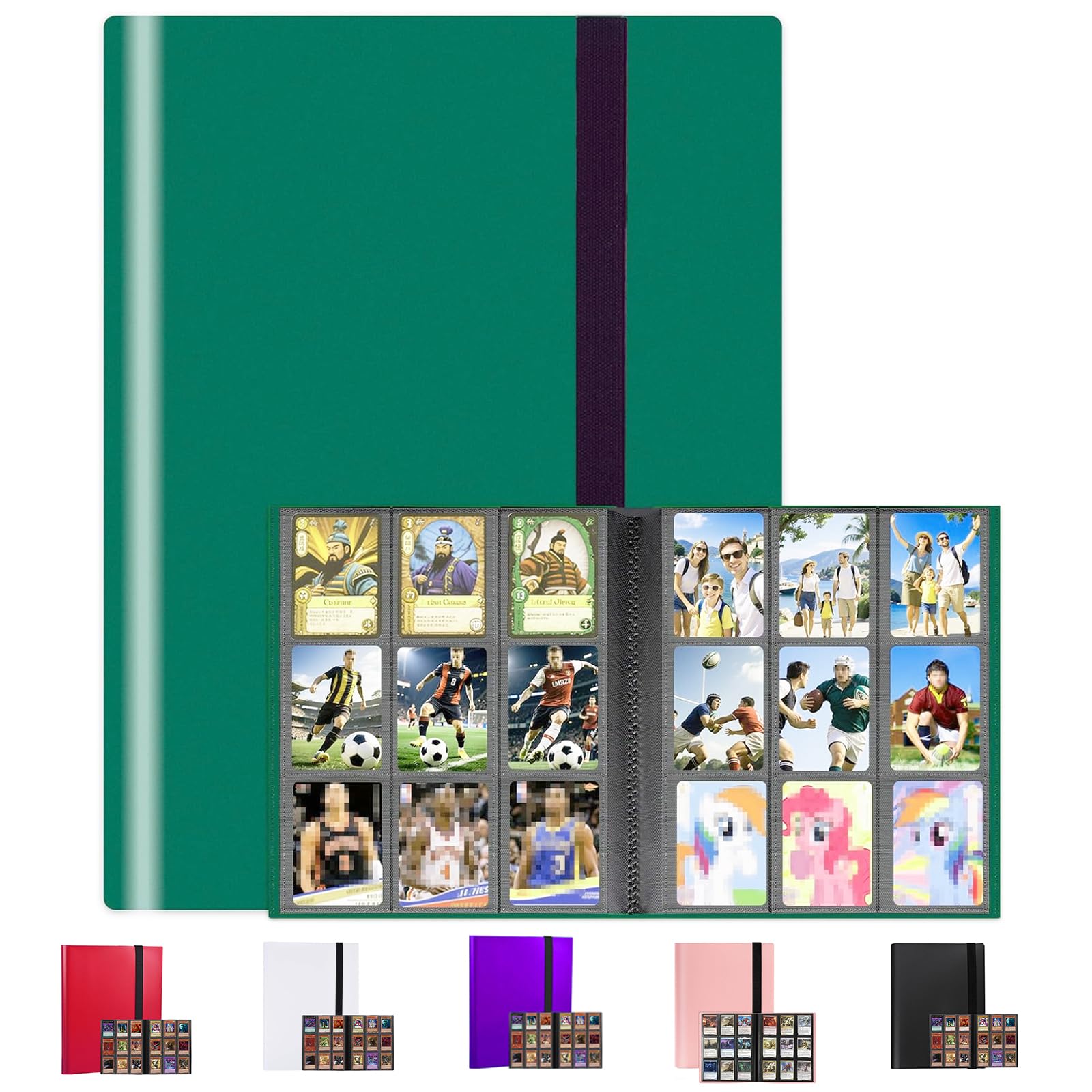 9-Pocket Trading Card Binder, Multiple Pocket Trading Card Album With Straps, 360 Side-Loading Pockets, Durable PU Album for Sports CardsMTG, Pokemon, Yu-Gi-Oh, Football (Green)