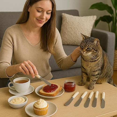 Miniatura 4 de Creative Home Juego de 4 esparcidores de mantequilla de queso natural de mármol champán, 0.8 pulgadas de diámetro x 5.5 pulgadas de alto, beige