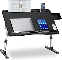 Vista 1 de Escritorio para cama para laptop, bandeja de mesa ajustable de cuero XL, escritorio plegable para laptop para cama, sofá, sofá, escritura