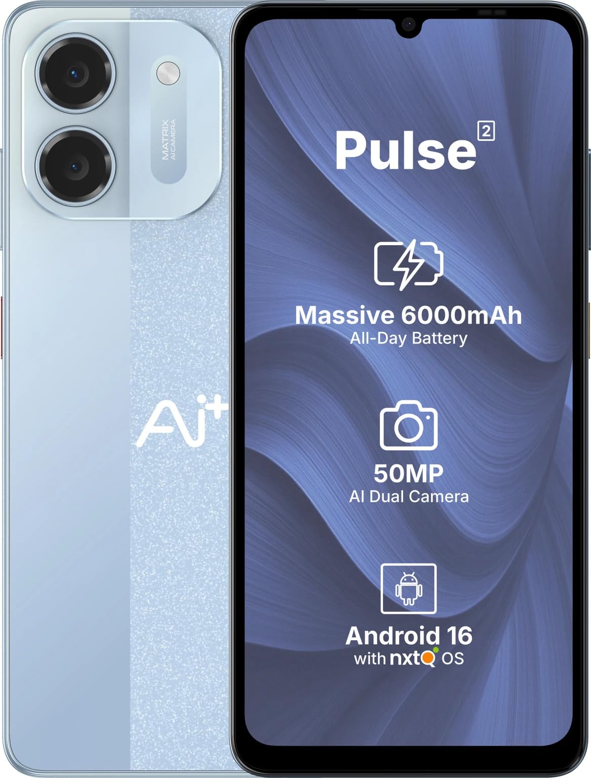 Pulse 2, 6.745 inch HD+ Display, 4GB RAM, 64GB Storage, Android 16, Unisoc T7250 Octa Core, 50MP Camera, 6000mAh Battery, Blue