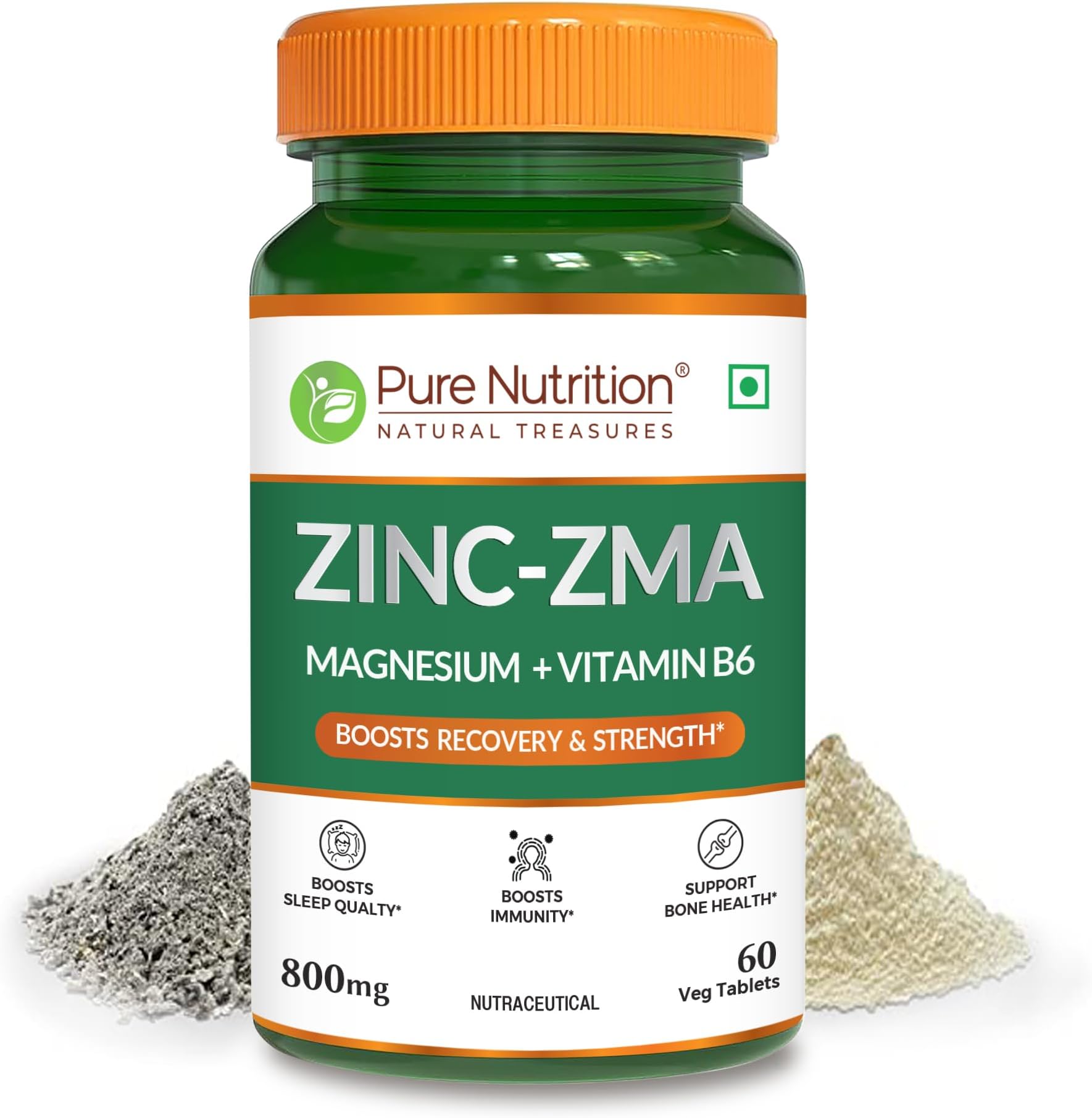 Pure Nutrition Zinc ZMA โ 60 Veg Tablets | 800mg Zinc, Magnesium Aspartate & Vitamin B6 | Supports Muscle Recovery, Bone Strength & Deep Sleep | Boosts Energy, Testosterone & Immunity | Ideal for Athletes & Active Lifestyles