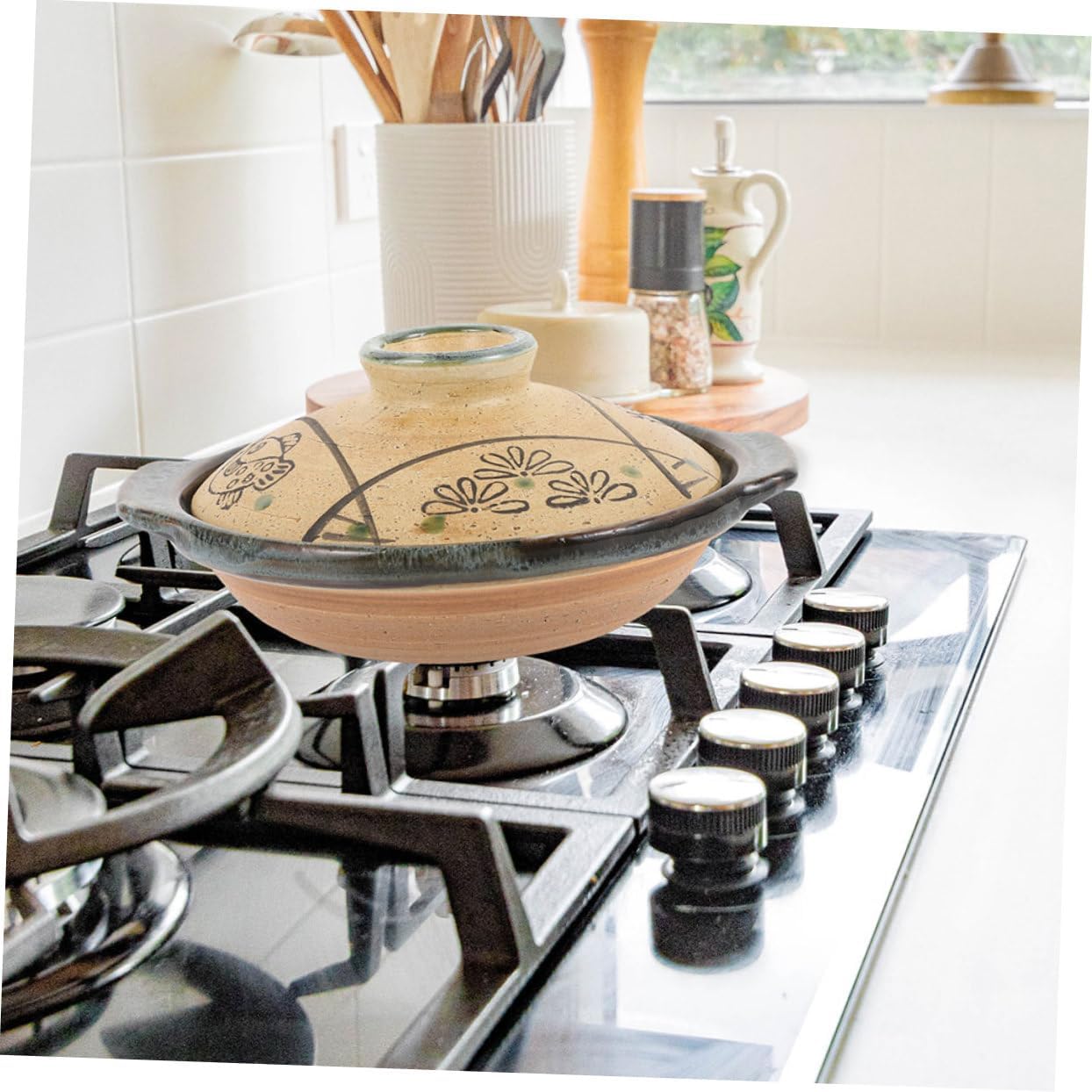 IMIKEYA Japanese Ceramic Casserole Pot High Temperature Resistant Cooking Pan for Soup Stew Rice Noodles Pot Kitchen Ceramic Cookware for Stove Top Cooking