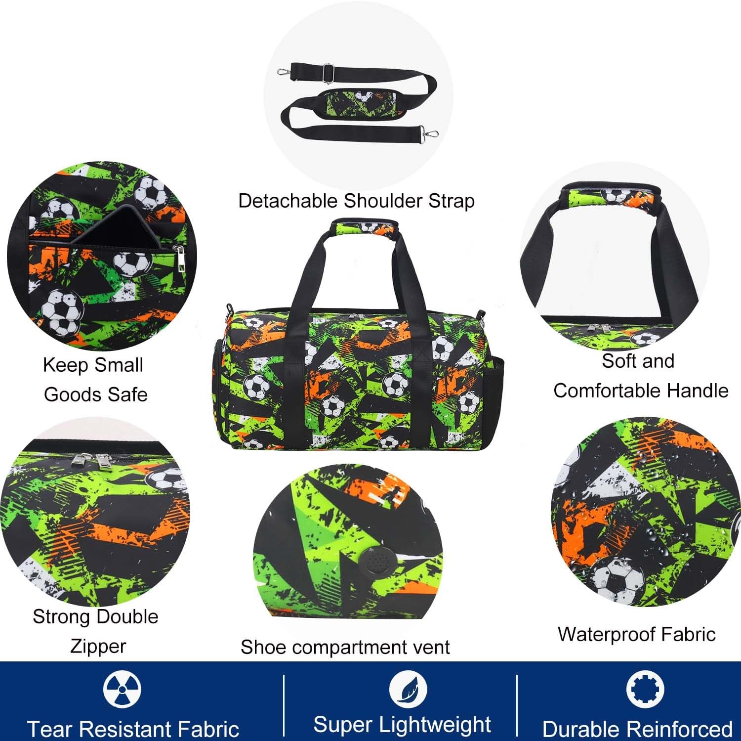 Gym Travel Duffle Bag for Boys - Gymnastics Sports Dance Bag with Shoe Compartment & Wet Pocket Kids Travel Bag Teens Weekender Sleepover Carry On Bag Football - Image 6