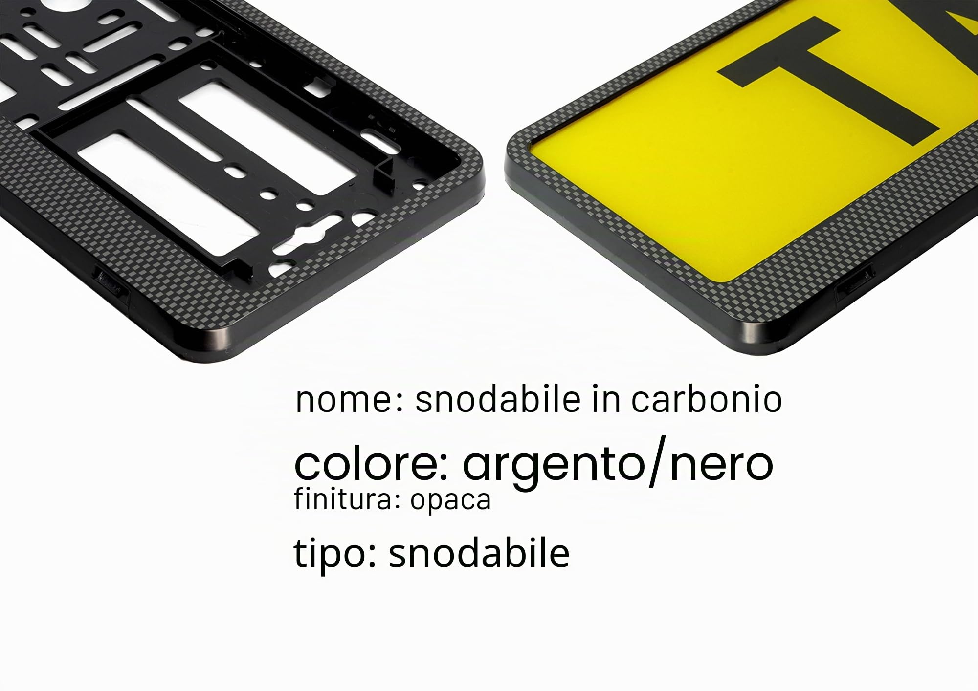 Set di 2 portatarga al carbonio, con cerniera, per targa auto, adatto a paraurti piatto, roulotte e rimorchi