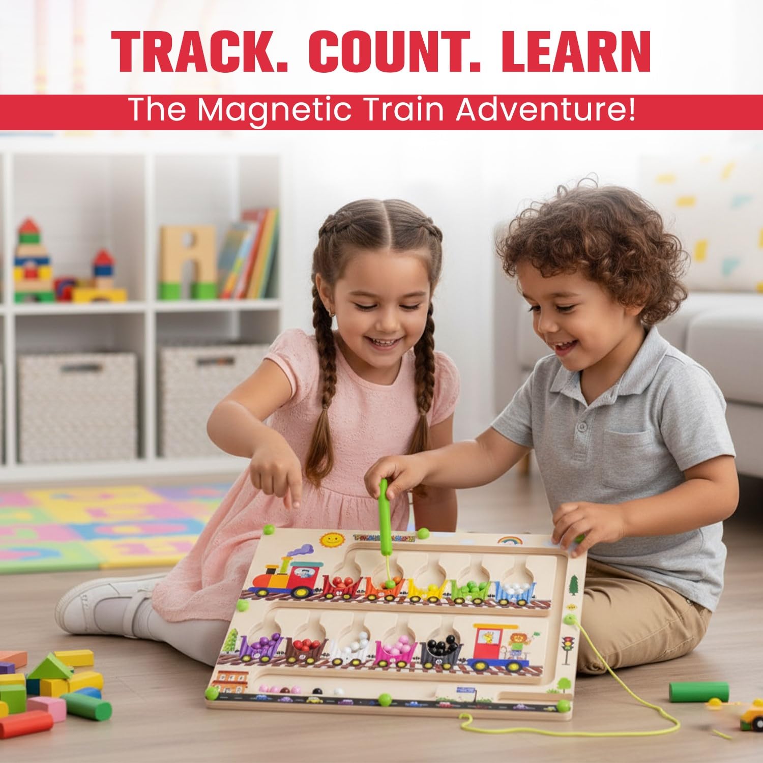 Braintastic Montessori Magnetic Color and Number Maze Board Puzzle Toy,Learning and Educational Birthday Gifts for Toddlers (Train Maze) 3