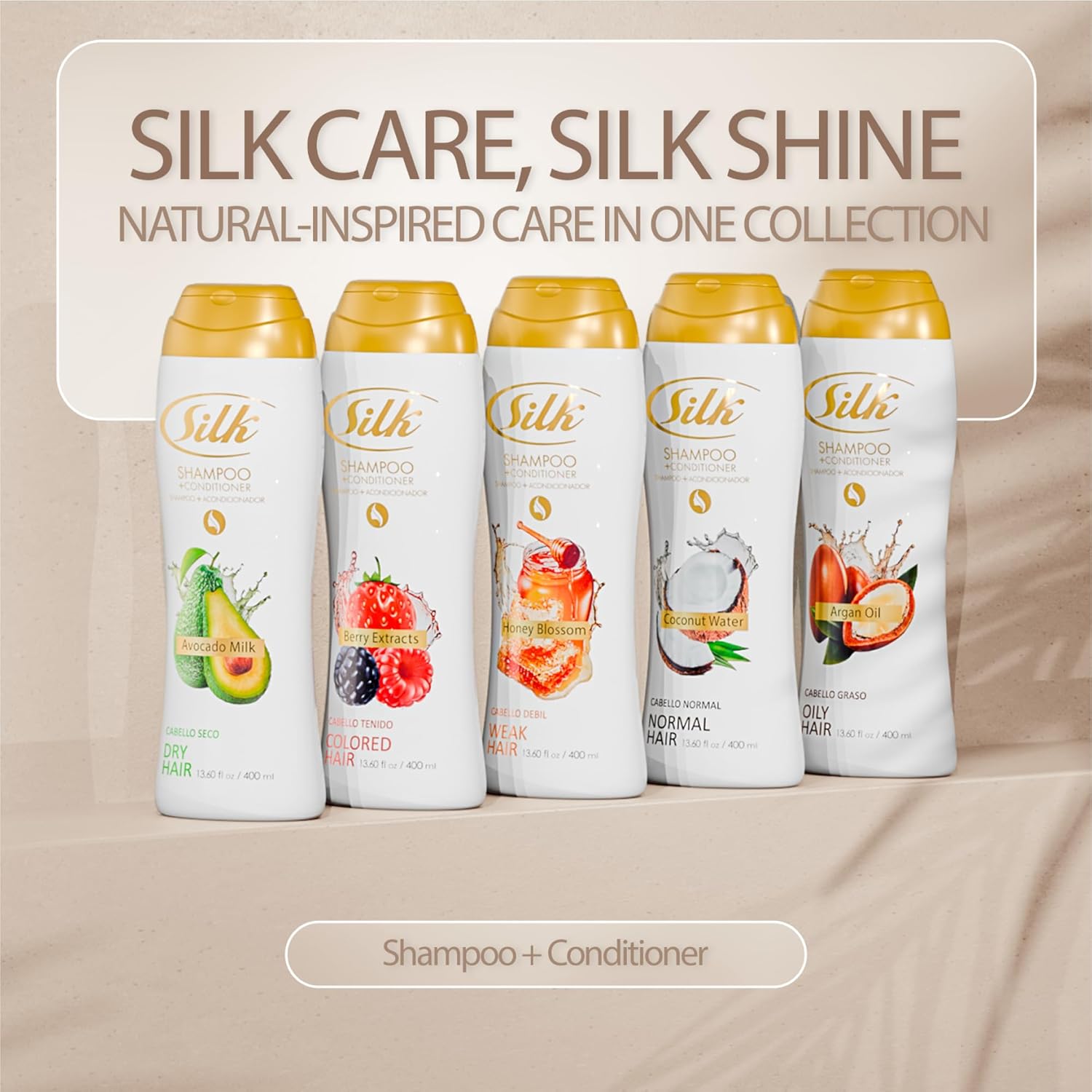 SILK 2 in 1 Shampoo and Conditioner for Weak Hair – Anti-Breakage & Fortifying with Real Honey – Strengthens Brittle Strands – Mens & Womens Hair Care – Honey Blossom Scent, 13.6 Fl Oz (Pack of 6)