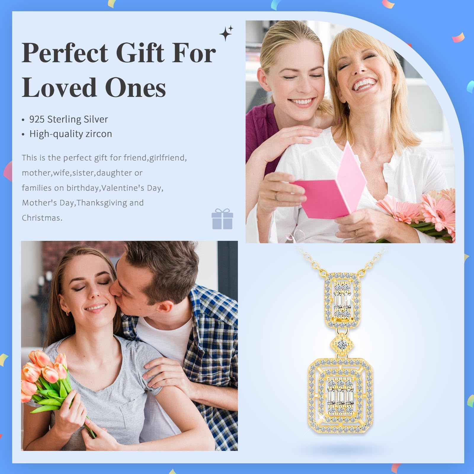 Damen Mädchen 925 Silber Halskette Luxus Quadrat Zirkonia Ketten Anhänger Elegante Geschenke funkelnden Zirkonia Party Schmuck Hochzeit Halskette