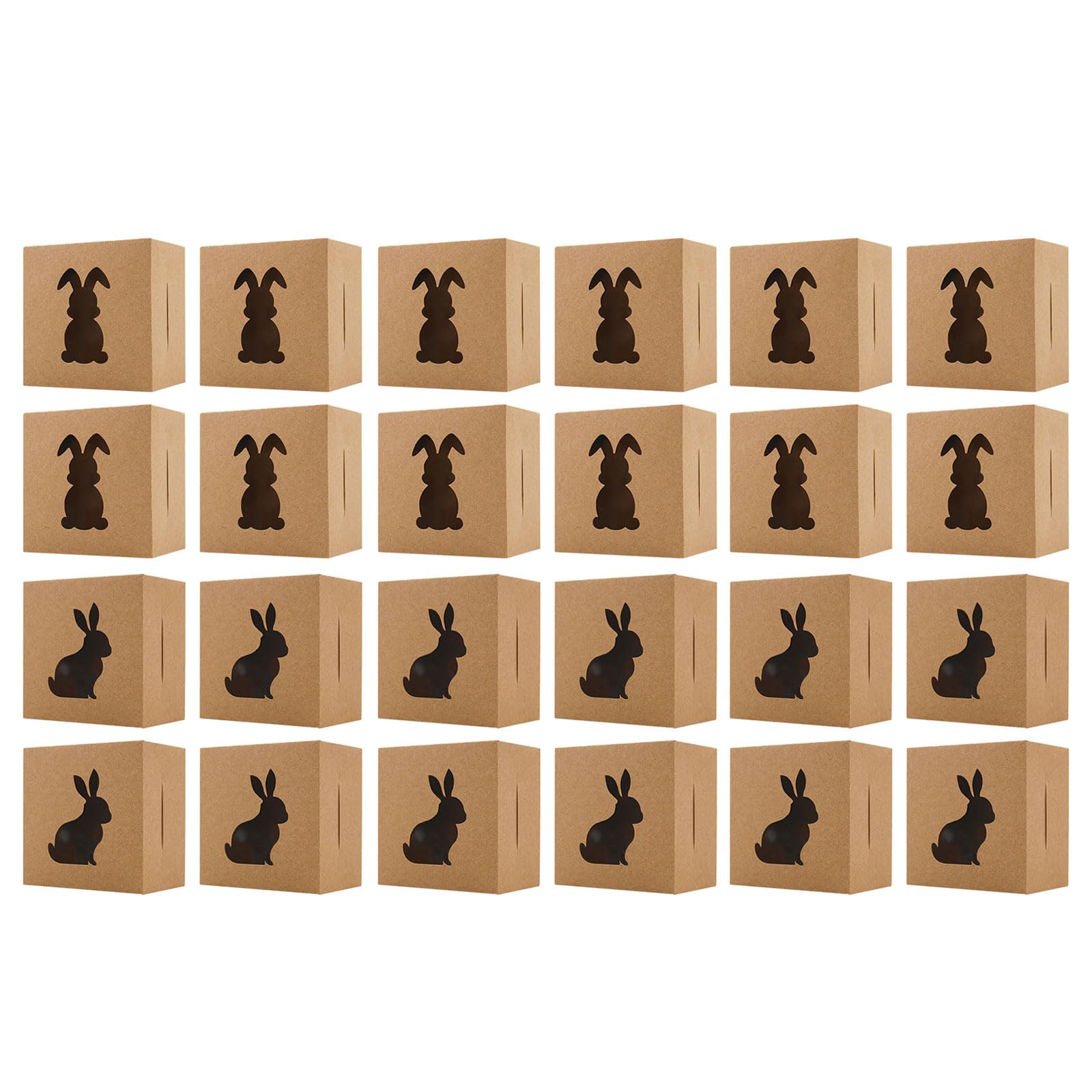 CAZSTYK Of 24 Krafts Paper Holiday Treat Boxes Easter Rabbits Themed Window Gift Boxes for Festive Event and Gifting Krafts Paper Gift Box