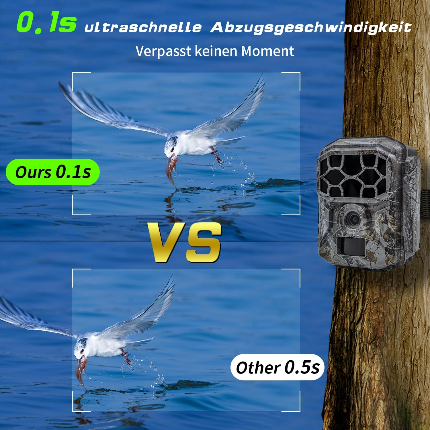 Wildkamera Solar WLAN mit Handyübertragung App 7800mAh Akku - 4K 60MP Wildtierkamera Bluetooth mit Bewegungsmelder Nachtsicht, 32GB SD-Karte, Nachtsichtkamera 0,1s Auslösezeit, IP66 Wasserdicht