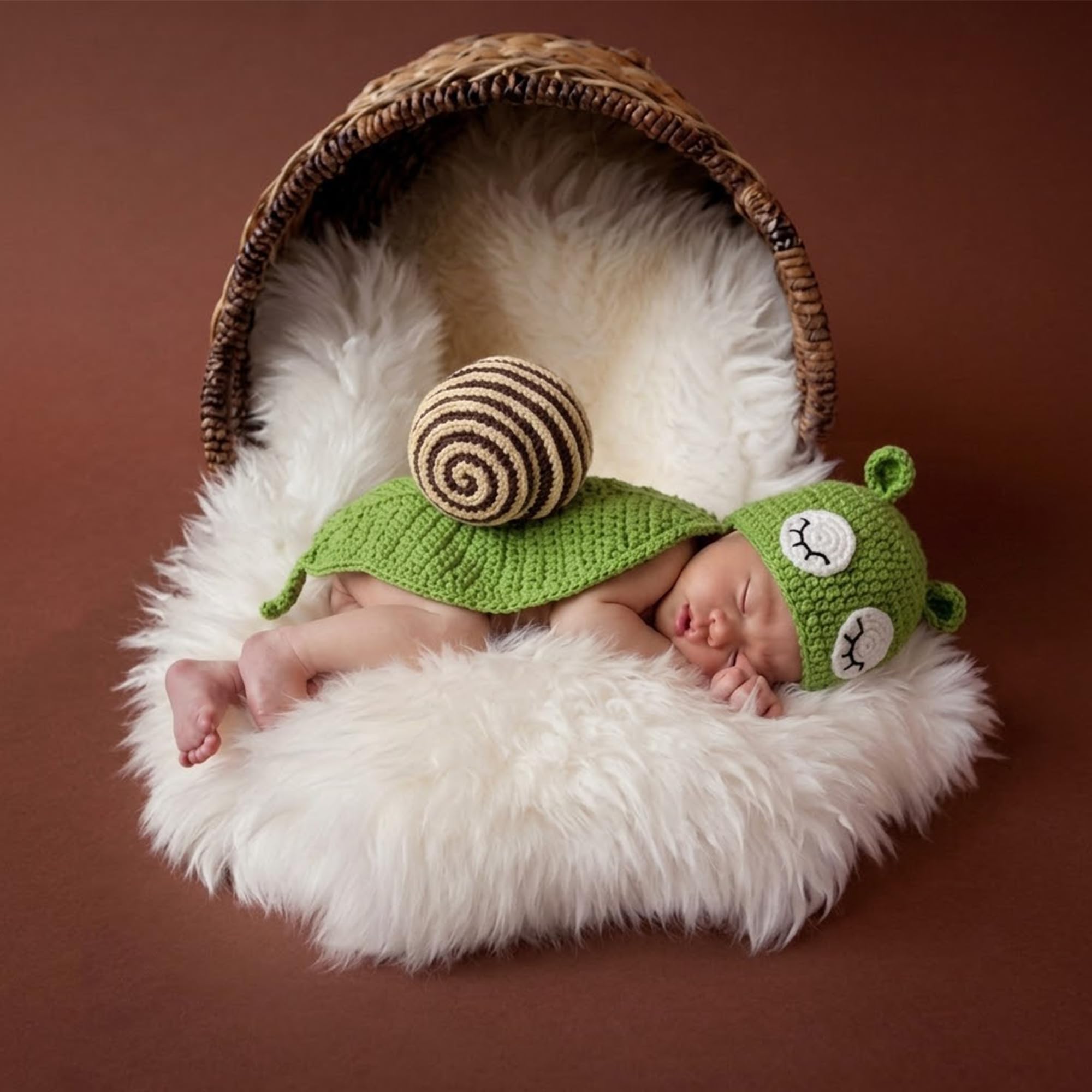 BabyMoon Snail Crochet New Born Photography Shoot Props Costume (Emerald Green) 3