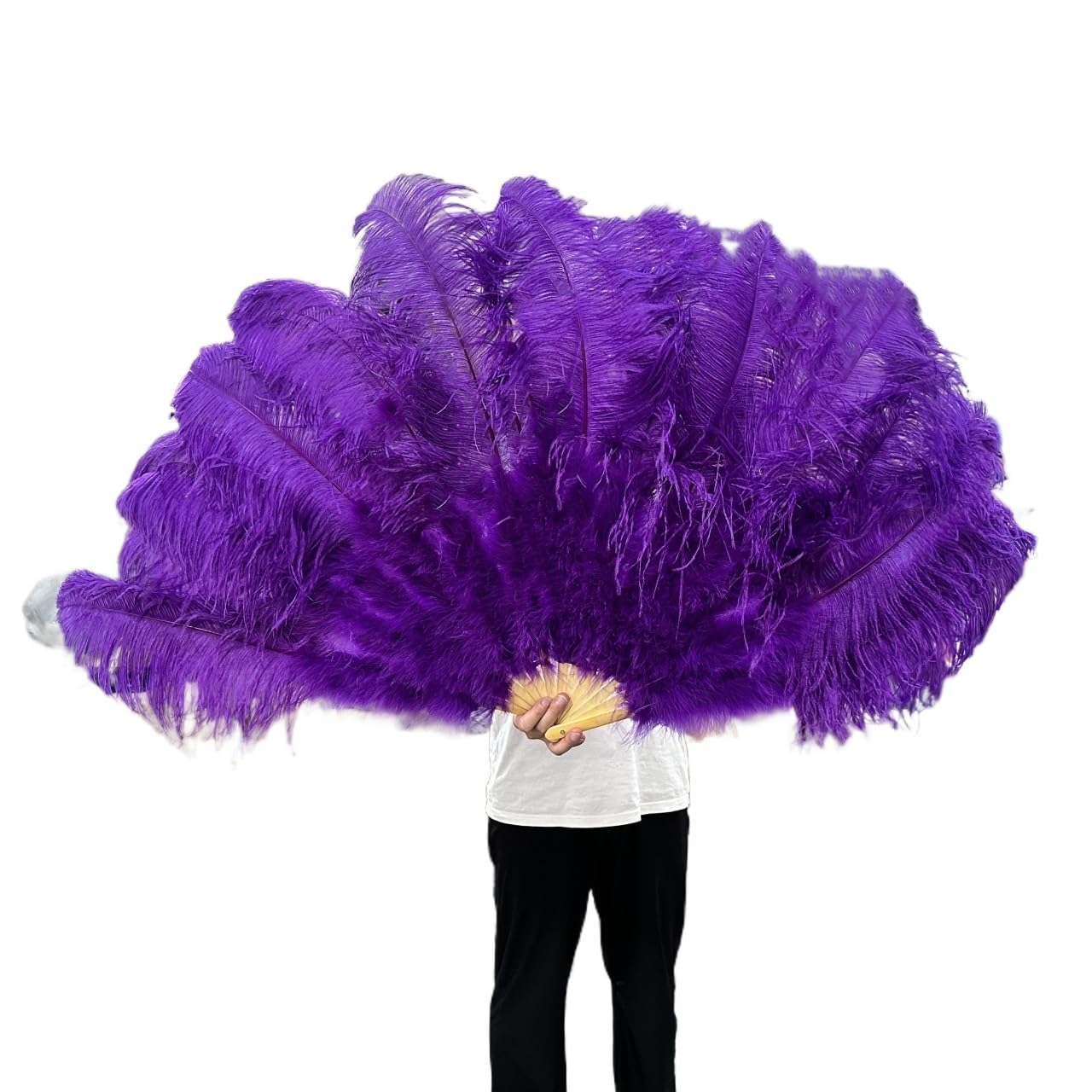 CIGPKLO Feather Dance Fan Big Feathers Fan 13Bone 100CM 130CM Hands Held Folding For Party Carnival Dance Performance Decoration