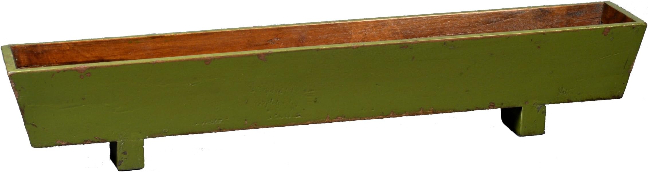 Antique Revival Wooden Double Planters, Green