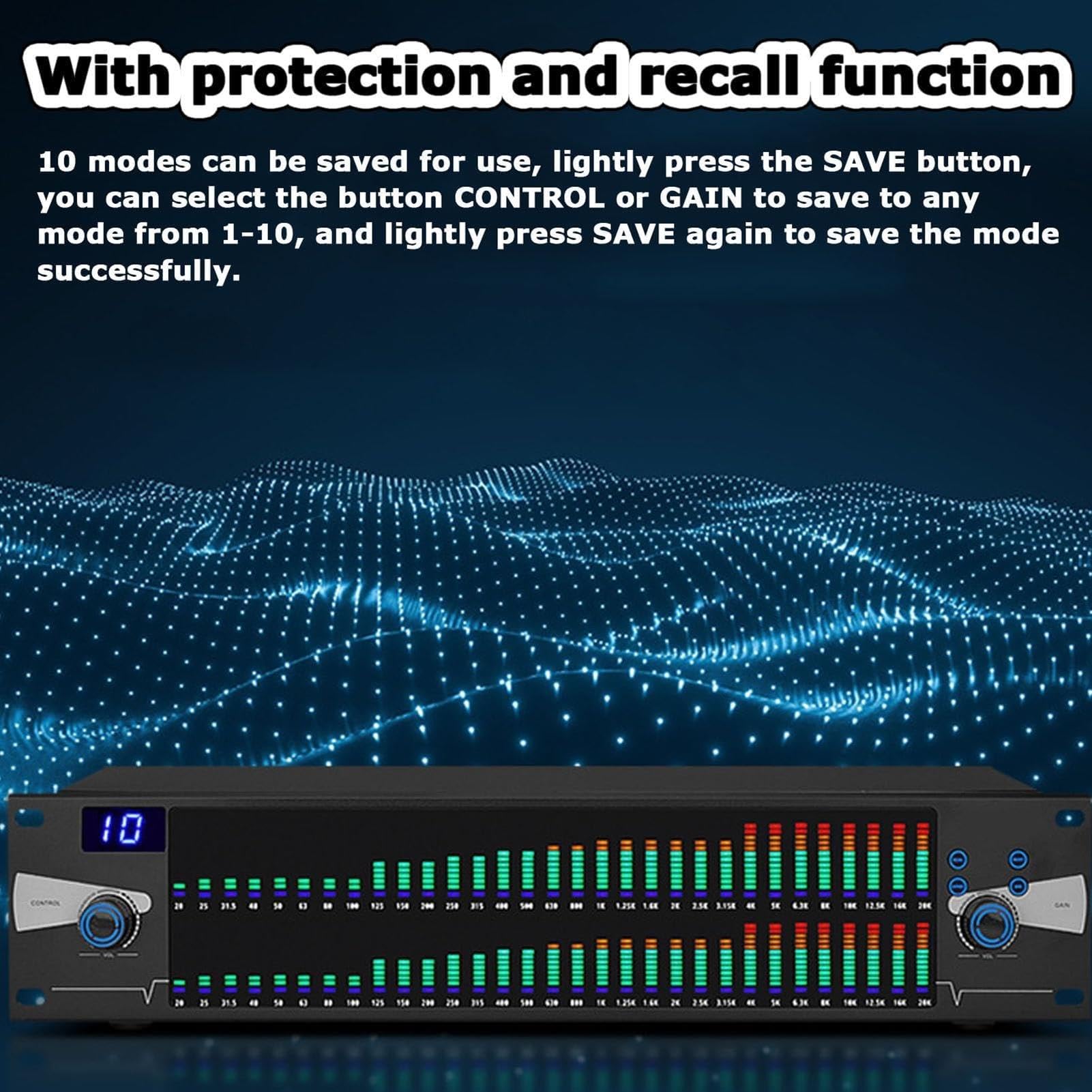 Ecualizador profesional analógico de etapa, ecualizador digital de 31 bandas para sistema de audio estéreo doméstico, pantalla LCD HD, chip de procesamiento DSP inteligente, procesador digital de