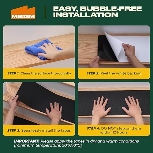 Miniatura 5 de MBIGM Paquete de 12 peldaños antideslizantes para escaleras al aire libre, tiras adhesivas antideslizantes de 8 x 30 pulgadas, tracción resistente