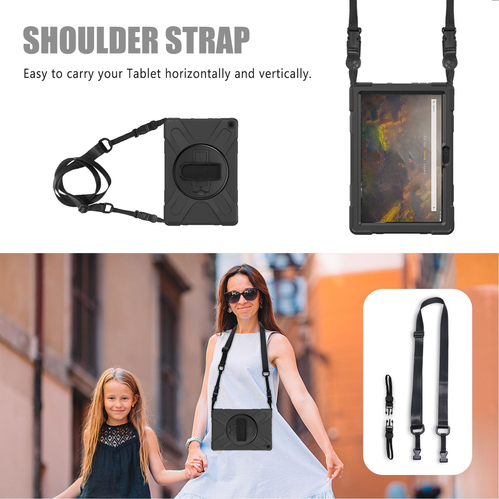 Cryfokt Tablet Shockproof Case Rugged Protective Cover with Shoulder
