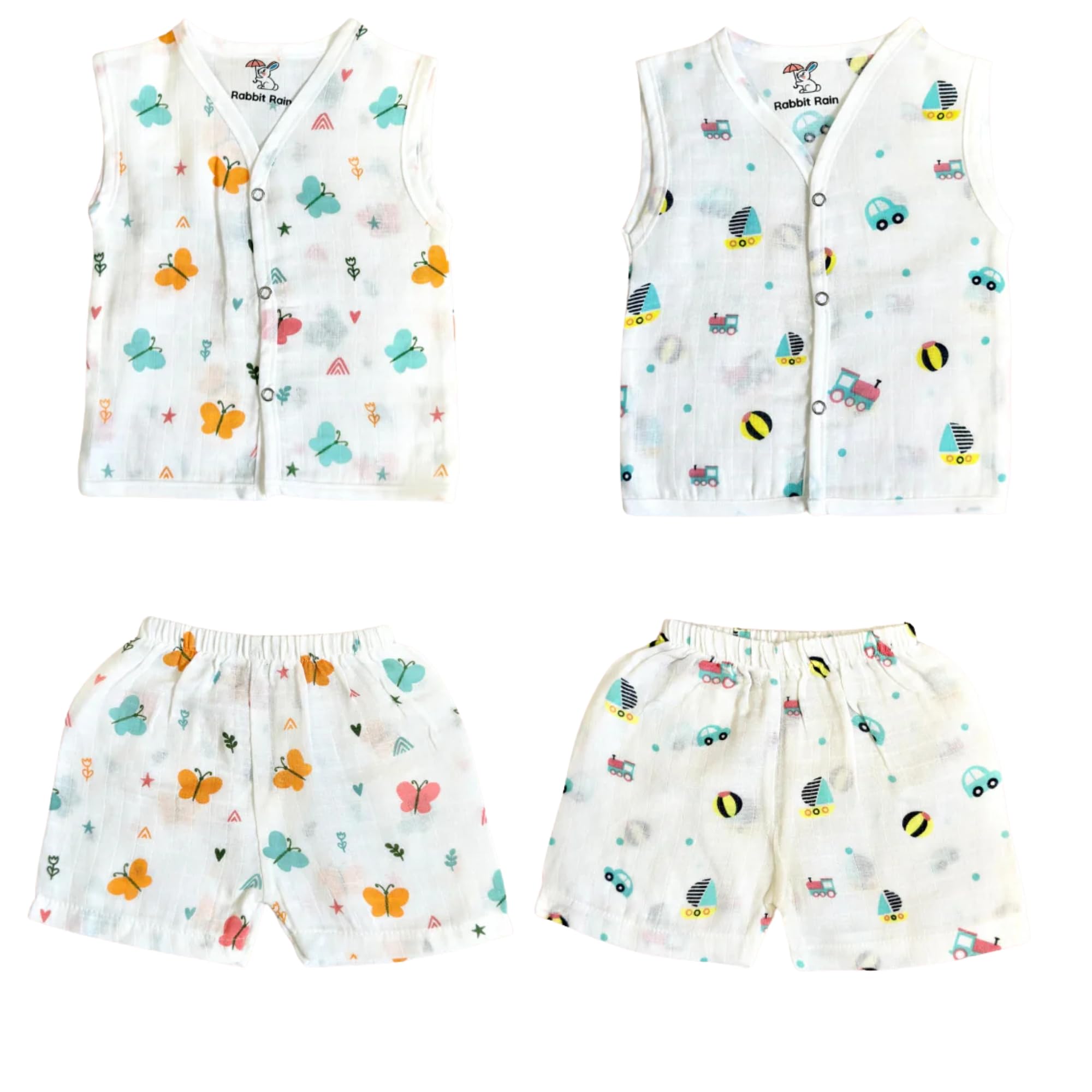 Muslin Cotton Sleeveless Jabla and Shorts Set for Babies Baby Clothing Combo Pack-image-33