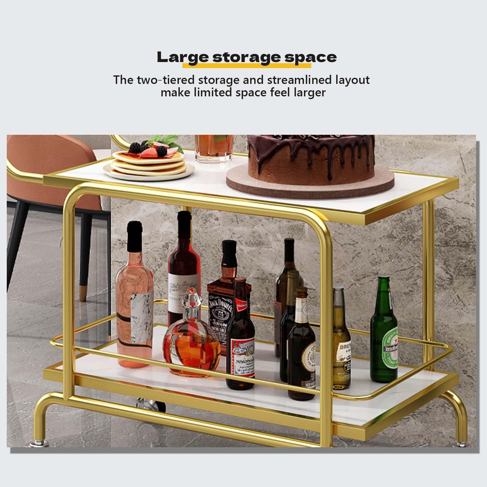 Chariot de service à 2 niveaux avec roulettes, étagères mobiles de rangement pour boissons pour cuisine et salle à manger