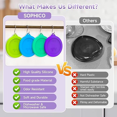 Miniatura 10 de Sophico 2 tapas redondas de silicona para almacenamiento de 2 tazas de repuesto para Anchor Hocking y Pyrex 7200-PC cuencos de vidrio (recipiente no