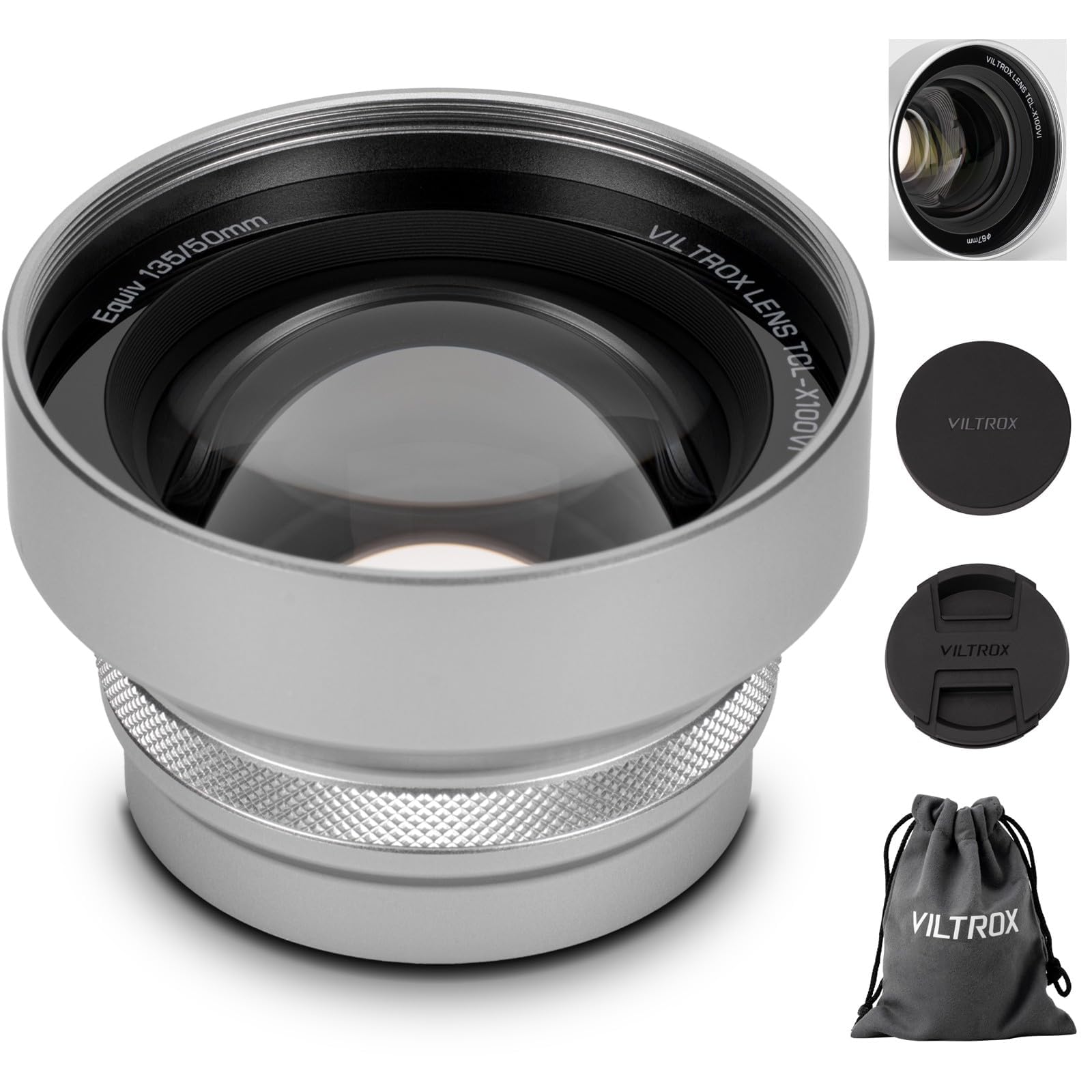 VILTROX TCL-X100 VI Telekonverter-Objektiv für Fujifilm X100-Serie Kameras, 1.4X Teleobjektiv mit automatischer Erkennung für Fuji Fujifilm X100VI, X100V, X100F, X100S, X100 Kameras – Silber