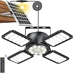Solar Shed Light Outdoor Indoor Upgrade 1200LM 174LED 4 and 1 Heads Motion Sensor Pendant Light, Solar Lights with 5 Lighting Modes Remote Control IP65 Waterproof for Barn Patio Gazebo Shop