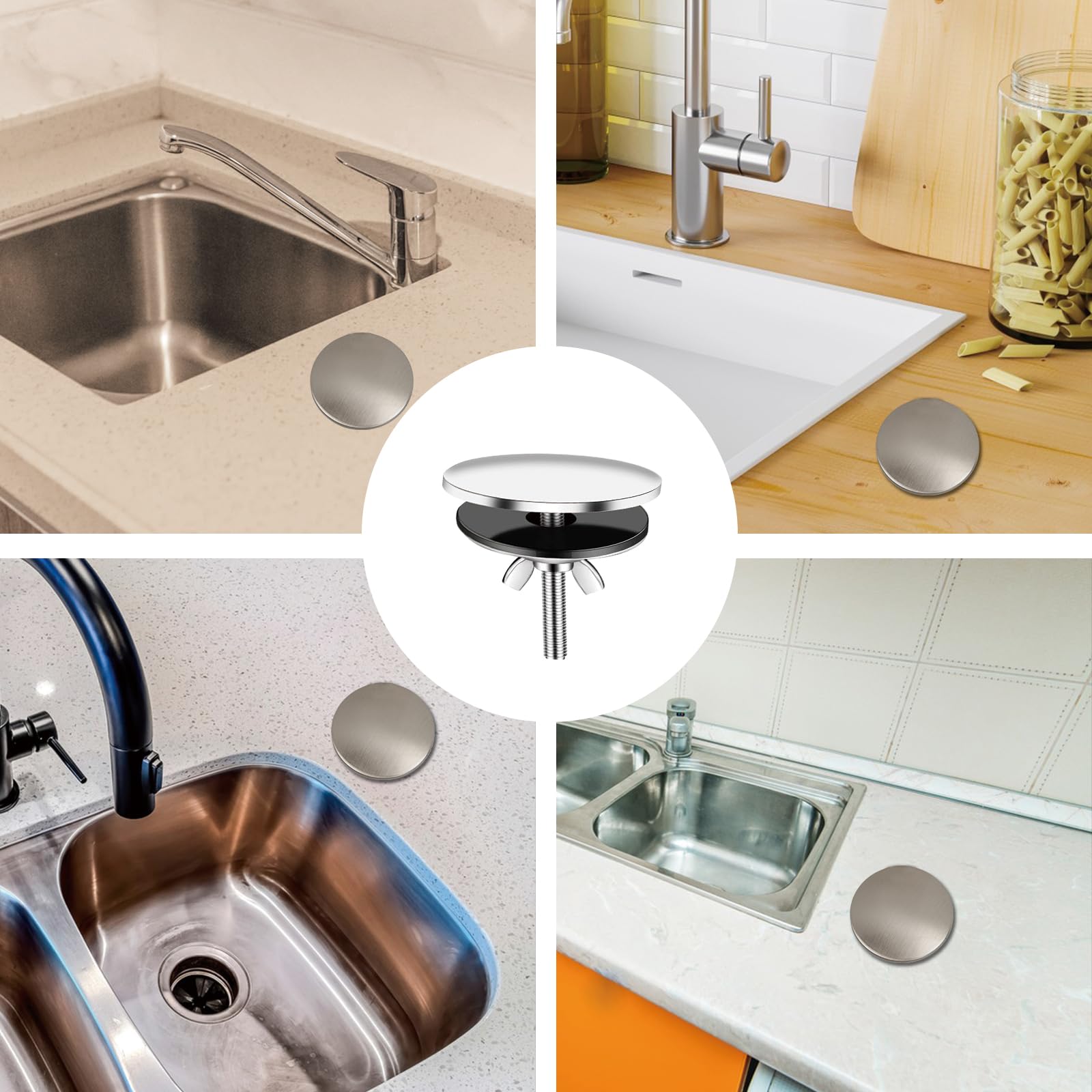 5 cm Acciaio Inossidabile Copri Foro, Coperchio del Foro del Rubinetto Accessori, Tappo Lavandino Cucina, Coperchio Foro Del Rubinetto Lavello da Cucina e da Bagno per Prevenzione Perdite (Argento)