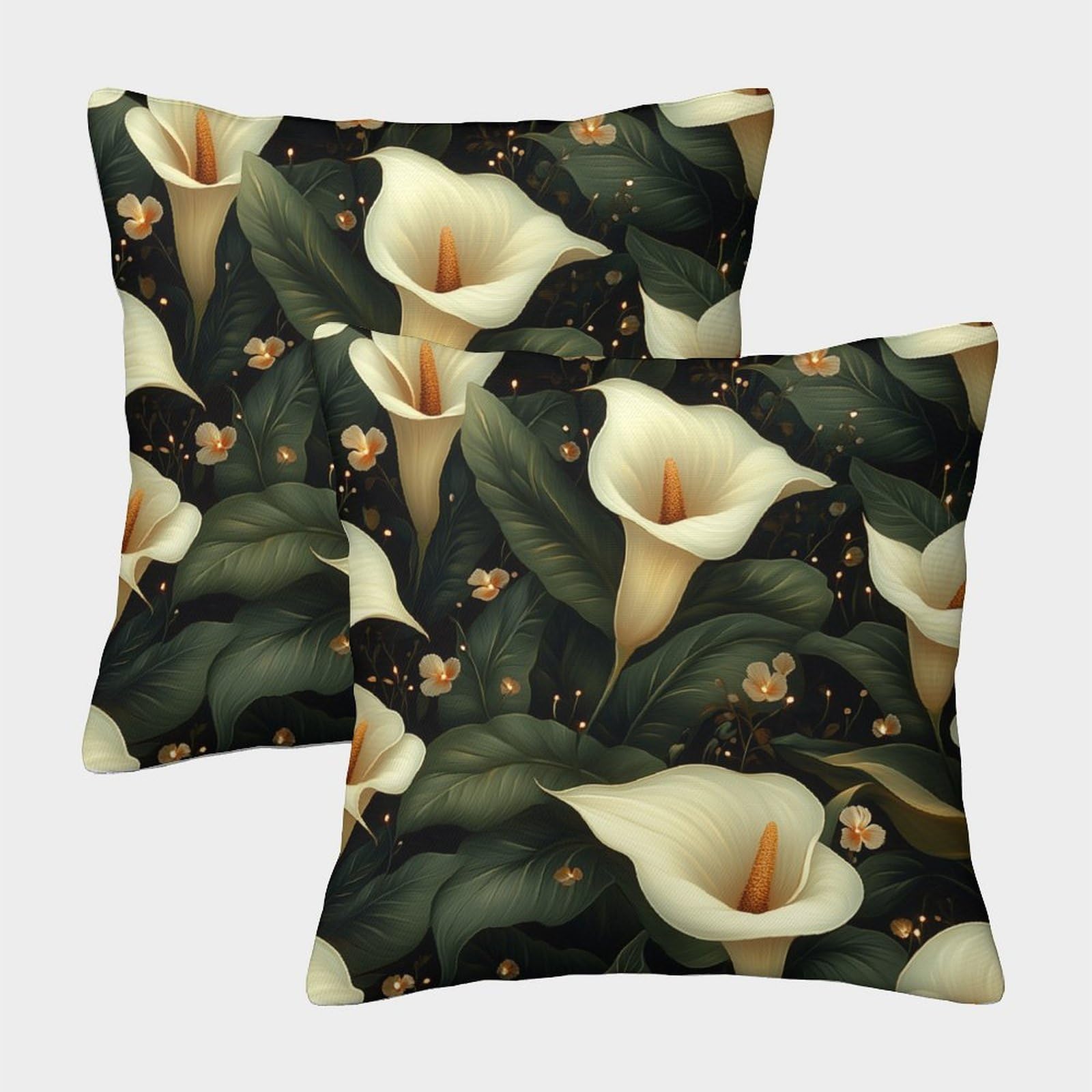 kaiyun 2 Pack Calla Lily,Fern Luxury Digital Printed Soft 3D Themed Square Cushion Cover 45x45cm