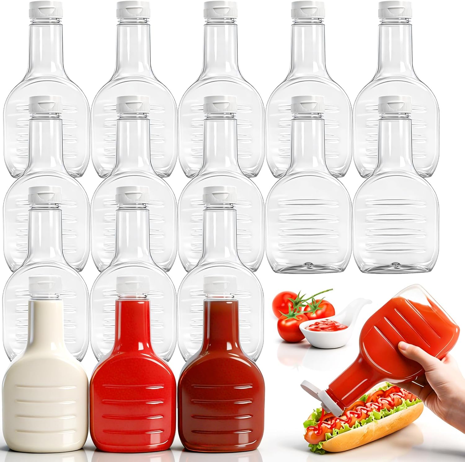 WRINGKIT 16 Botellas Condimento 16 oz Plástico Transparente