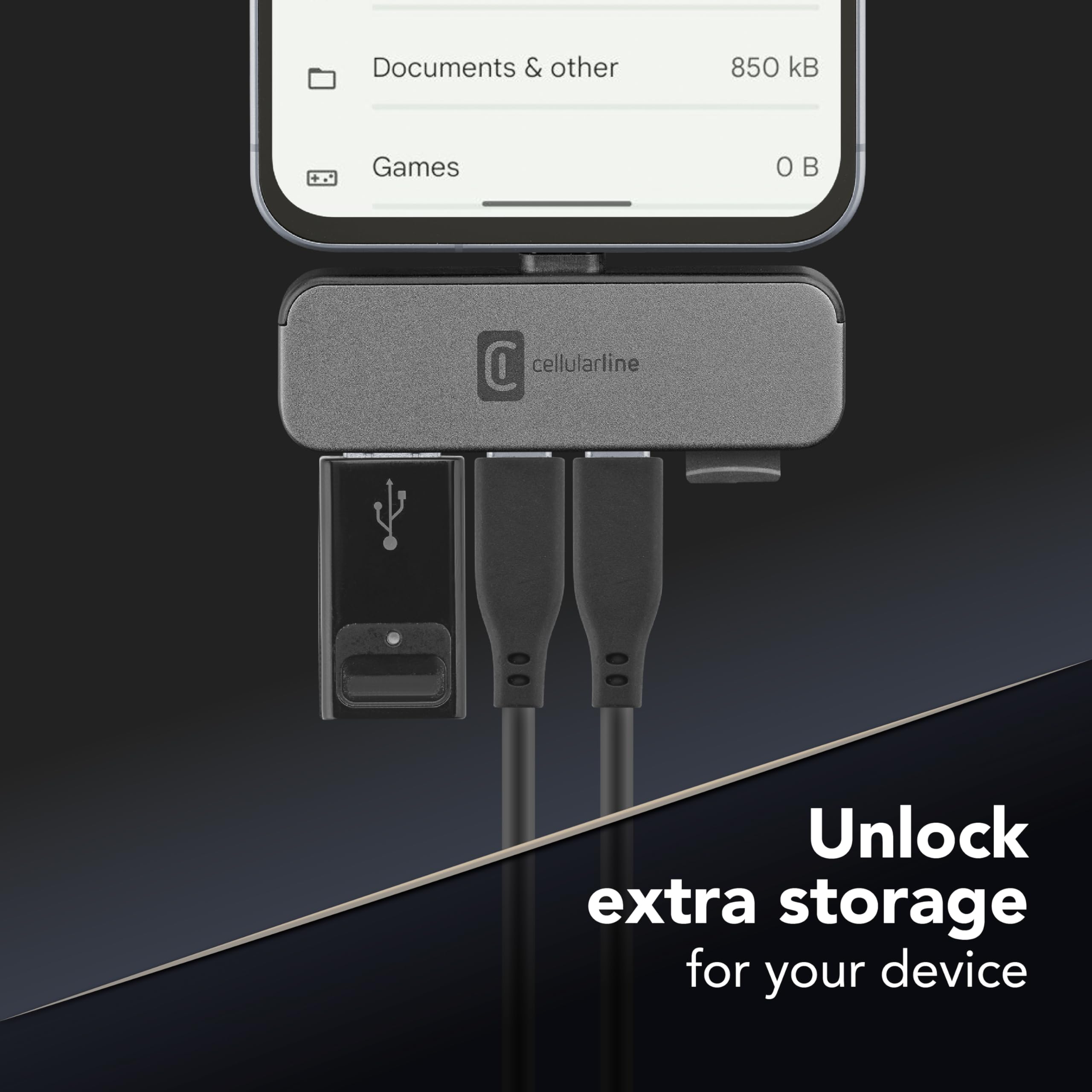 Cellularline Smartphone HUB – USB-C-Adapter mit 4 Anschlüssen (USB, 2X USB-C, Micro SD), Kompatibel mit Smartphones und Tablets, Plug & Play, Kompaktes Design